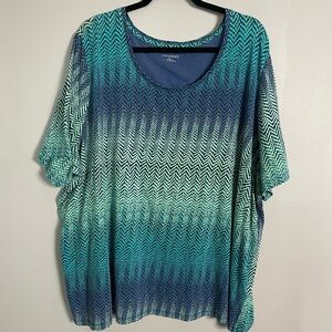 Catherines Scoop neck Tshirt Plus Size 3X Short Sleeve Tee Blue Green Abstract